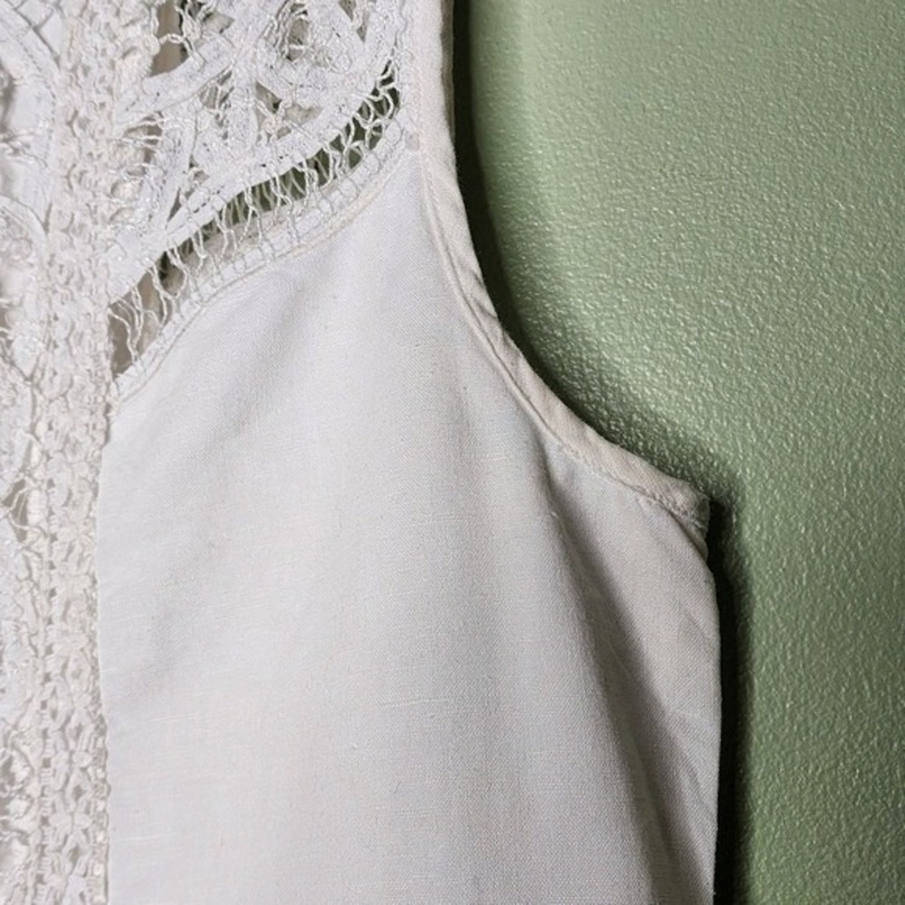 Moulinette Soeurs Linen Cotton Dress Sleeveless White Lace Summer Prep Beach 14 - Picture 11 of 12